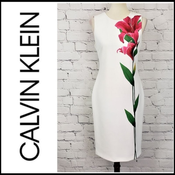 Calvin Klein Dresses & Skirts - CALVIN KLEIN White Floral Sleeveless Scuba Dress S